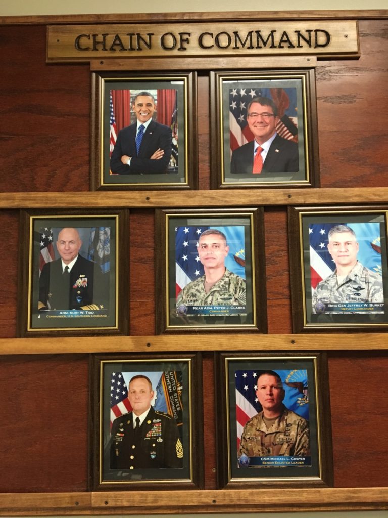 The U.S. military’s chain of command as displayed in a Gitmo conference room; July 10, 2016 (photo by Don E. Walicek approved for release by JTF 160)